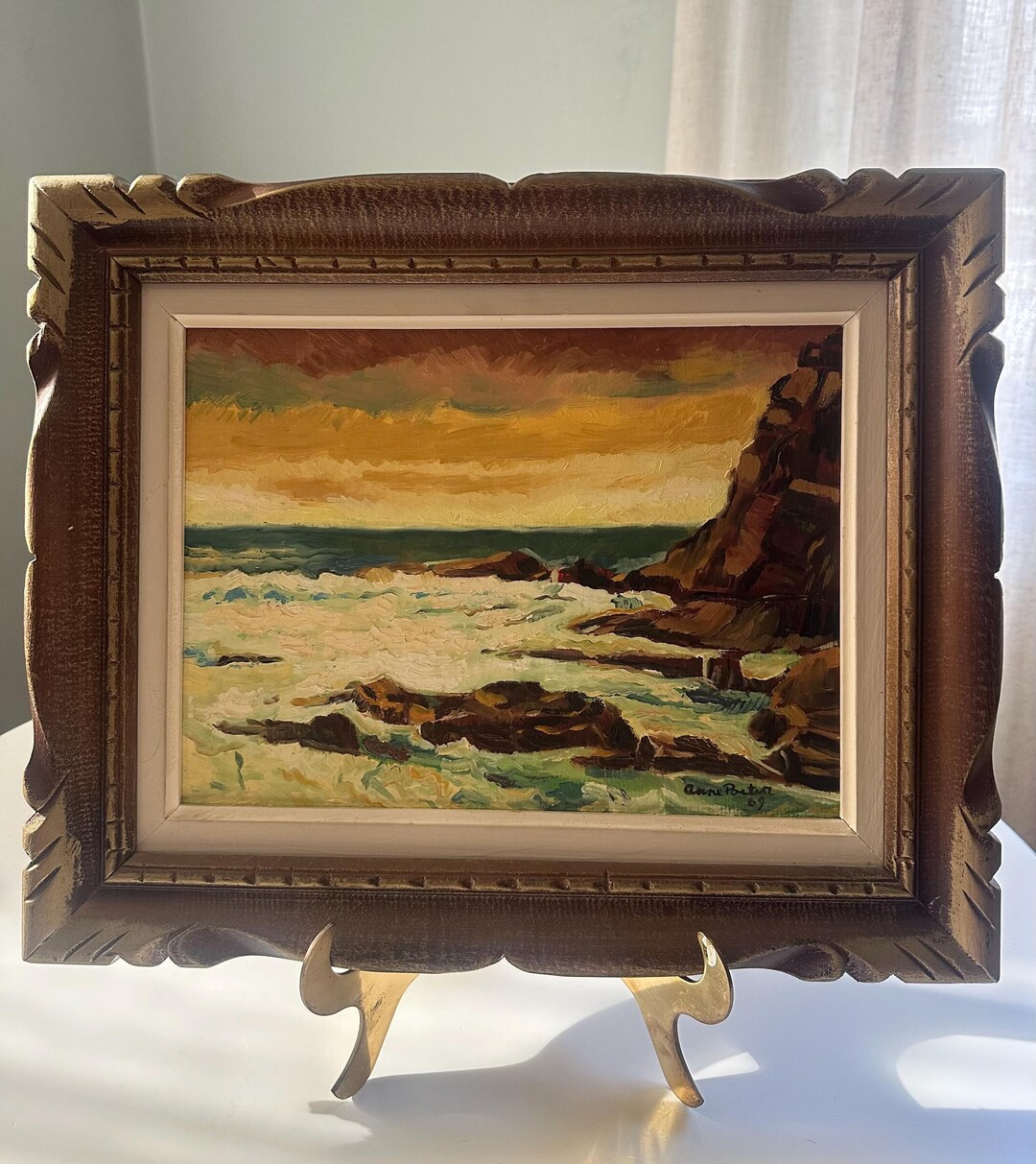 Original Vintage Seascape Painting of Ocean Waves Breaking on Rocks - Etsy | Etsy (US)