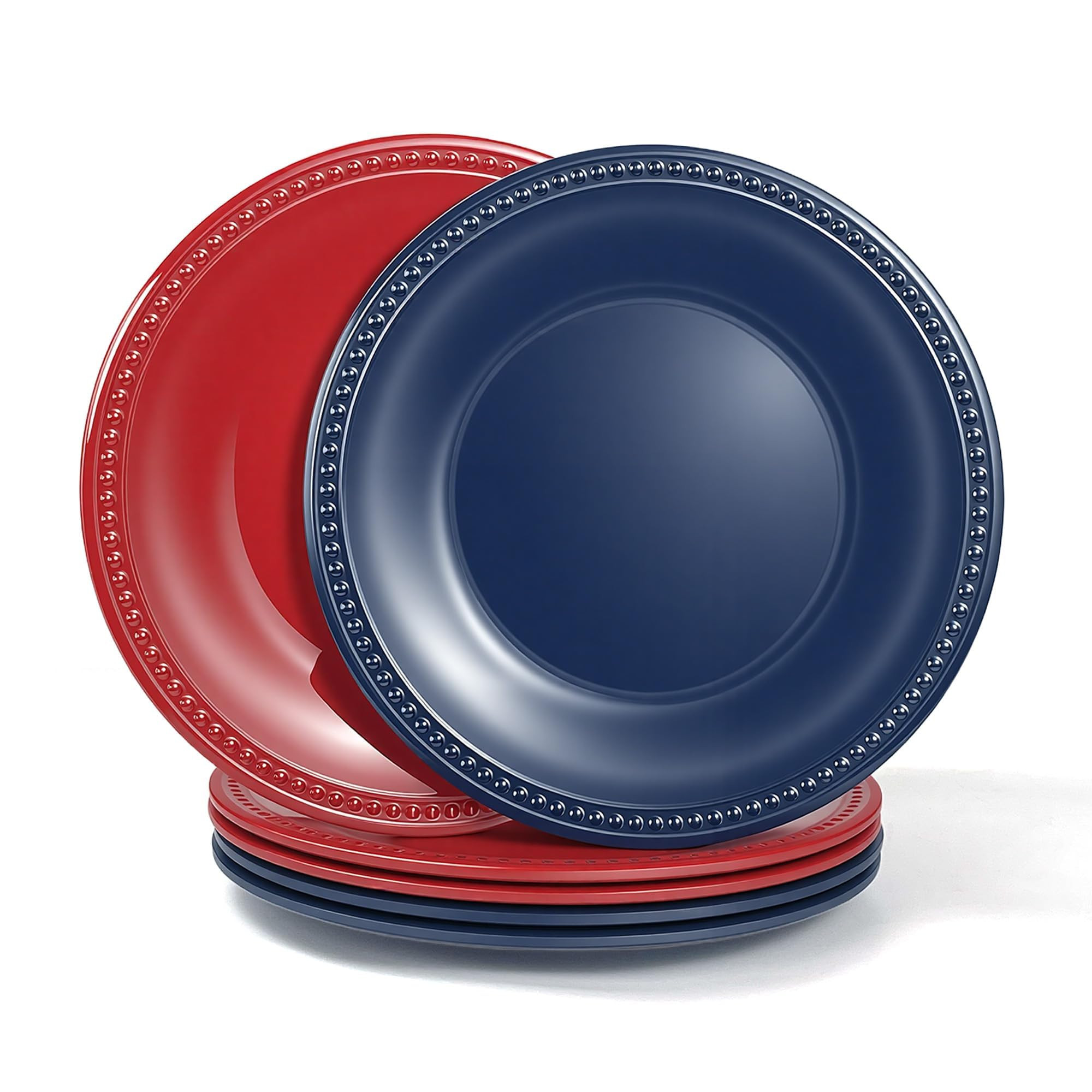 Melamine Plastic Dinner Plates Set of 6, 11 Inch Beaded Plates, Patriotic Red & Blue Tableware fo... | Amazon (US)