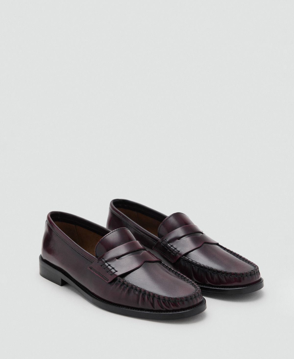Mango Women's Gathered Leather Moccasins - Burgundy | Macy's