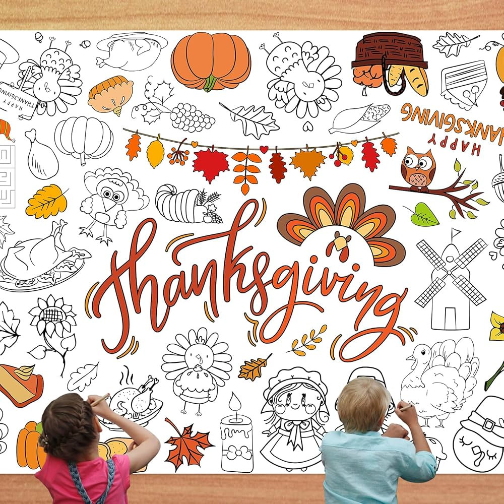 FATHER.SON Thanksgiving Coloring Tablecloth for Kids, 47 x 70 inch Fall Paper Table Cover Decorat... | Amazon (US)