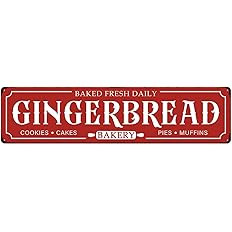 Gingerbread Bakery Metal Sign Cookies Cakes Pies Muffins Christmas Vintage Tin Hanging Plaque for... | Amazon (US)