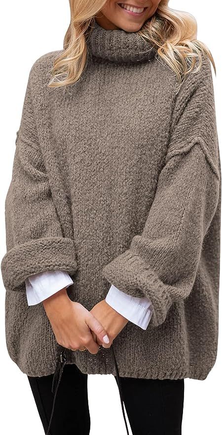 LILLUSORY Women's 2023 Fall Turtleneck Long Sleeve Oversized Knit Pullover Slouchy Sweaters Tunic... | Amazon (US)