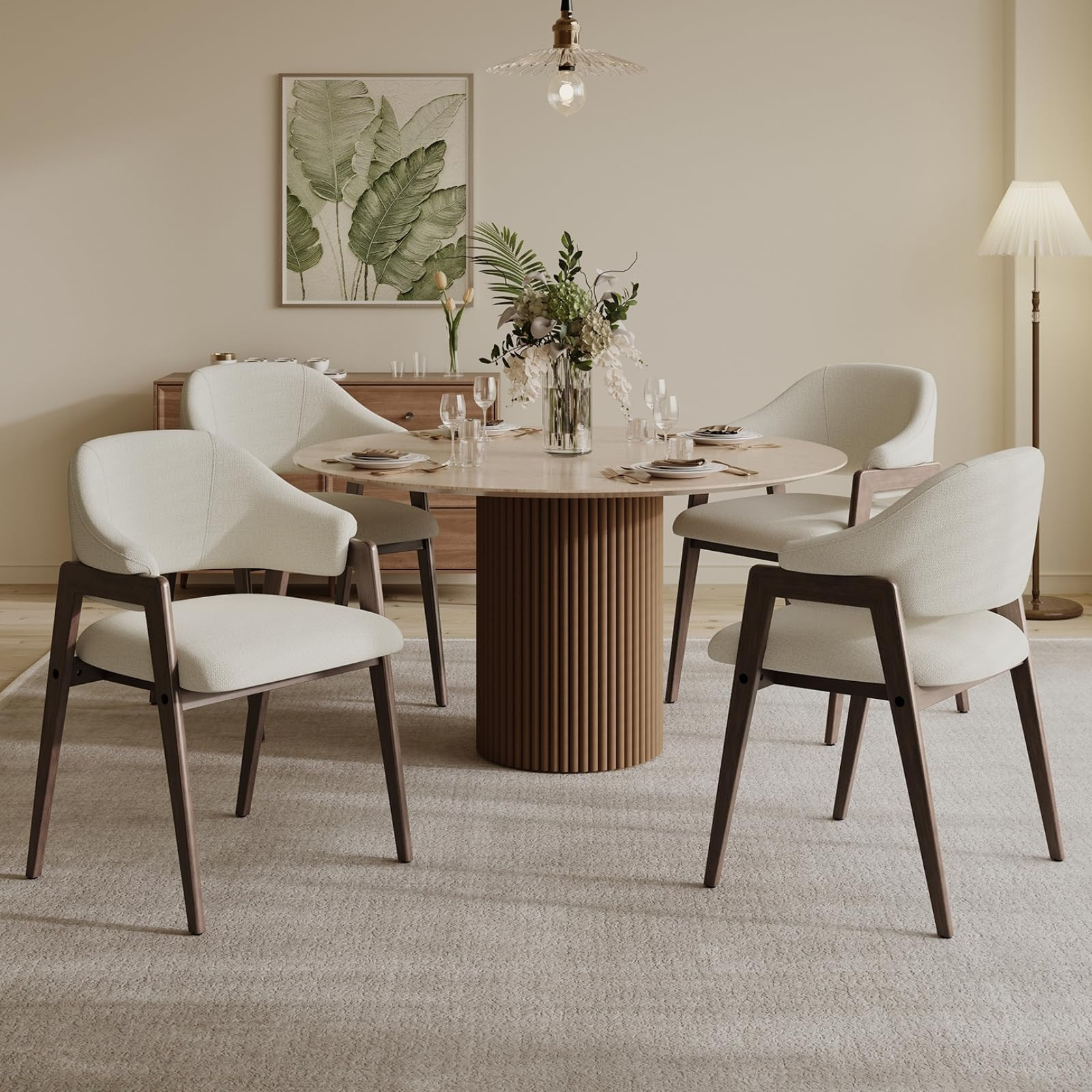 Wooden Dining Chairs Set of 4, Modern Fabric Upholstered Dining Room Chair, Kitchen Side Chairs, ... | Amazon (US)