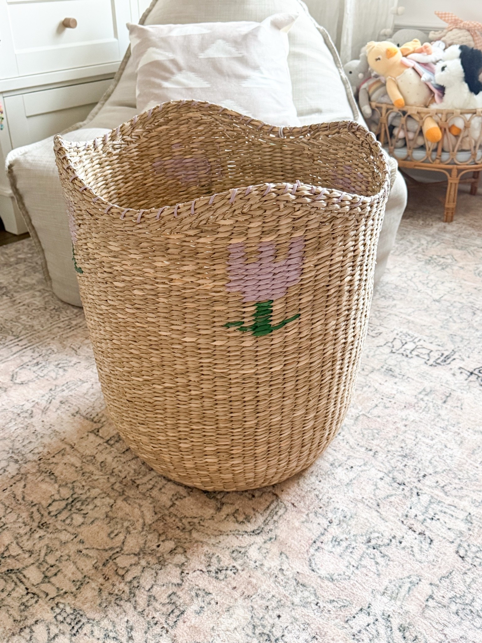 The prettiest scalloped basket! Such a good size (it’s huge!) and so cute in a kid’s bedroom or playroom 🙌🏻

#LTKKids #LTKHome #LTKmomlife