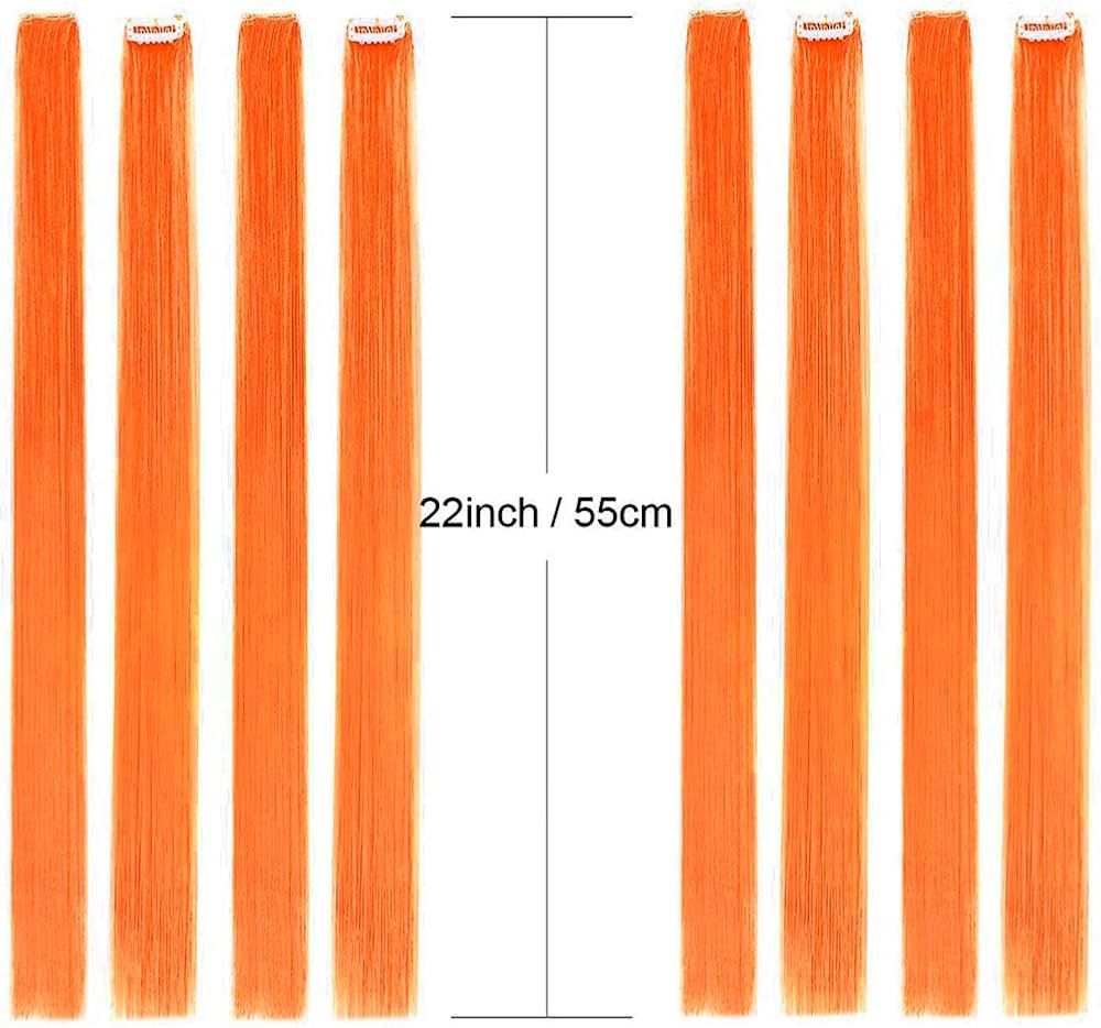 Colored Clip in Hair Extensions 22" 10pcs Straight Fashion Hairpieces for Party Highlights Orange | Amazon (US)