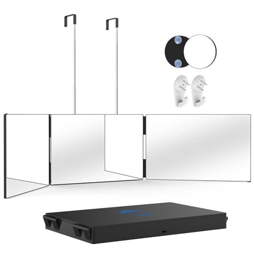 3 Way Mirror with 10X Magnifying Mirror, 360 Trifold Barber Mirror for Self Cutting and Braiding Hair, 3 Sided Mirror with Adjustable Hooks, Portable Makeup Mirror to see back of head | Amazon (US)