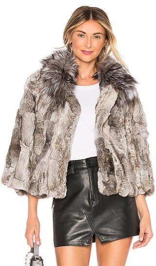 Adrienne Landau Fur Collar Rabbit Jacket in Grey | Revolve Clothing (Global)