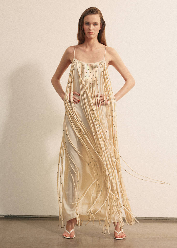 Long dress with sphere tassels off white - Women - 6 - MANGO | MANGO (UK)