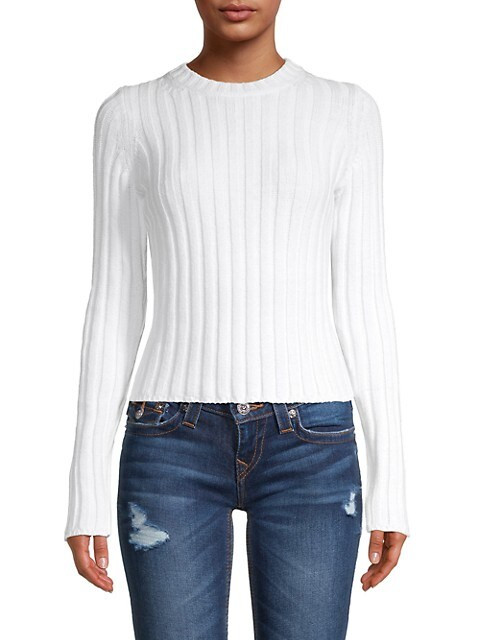 Long-Sleeve Cotton-Blend Ribbed Sweater | Saks Fifth Avenue OFF 5TH