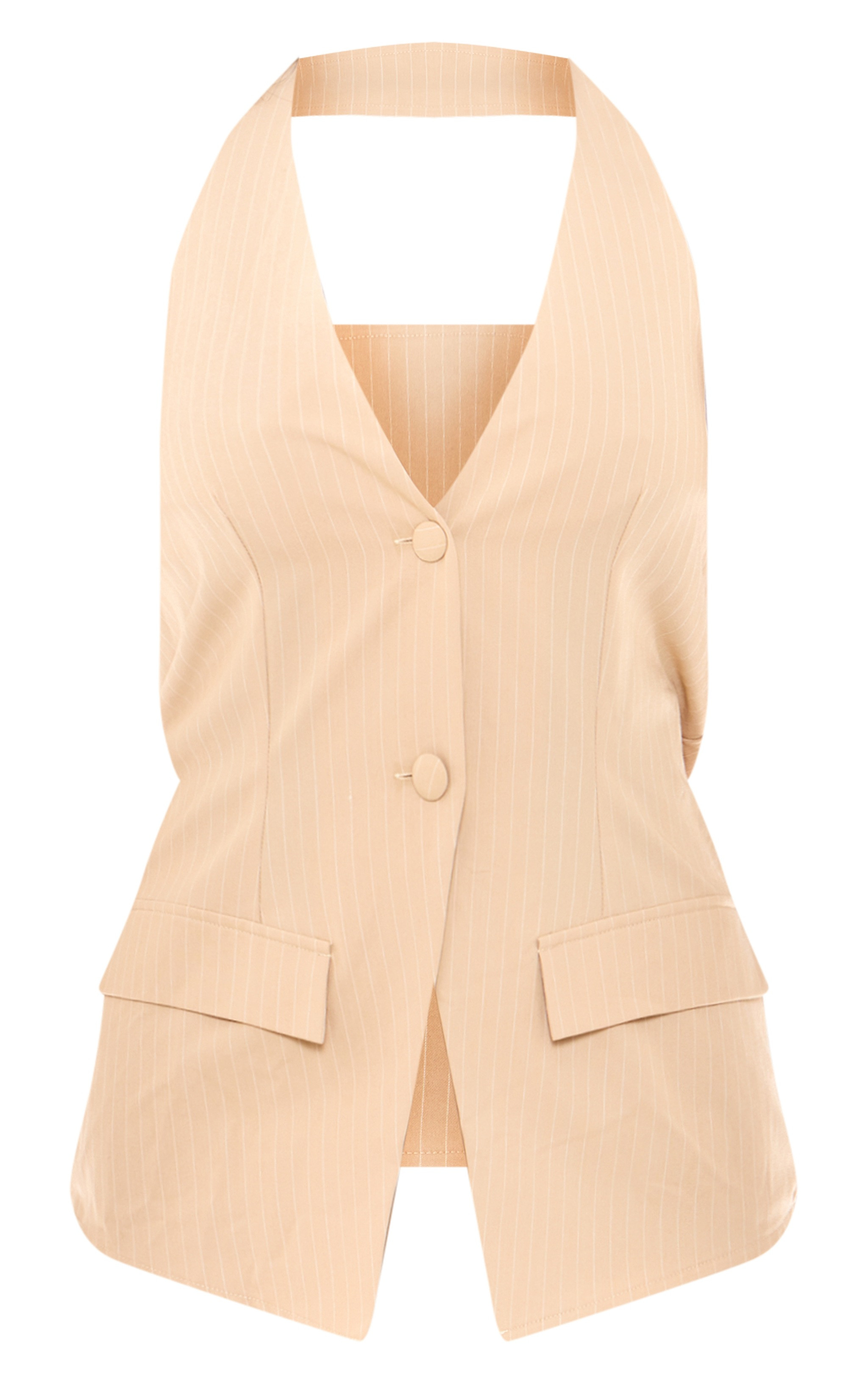 Stone Pinstripe Woven Vest Detail Romper | PrettyLittleThing US