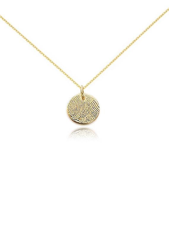 Petite actual fingerprint pendant necklace in solid 14k yellow gold • custom personalized actual fin | Etsy (US)