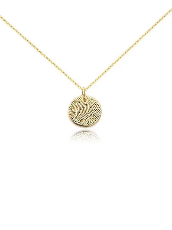 Petite actual fingerprint pendant necklace in solid 14k yellow gold • custom personalized actual fin | Etsy (US)