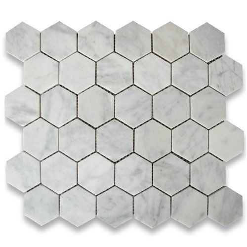 Carrara White Italian Carrera Marble Hexagon Mosaic Tile 2 inch Honed | Amazon (US)