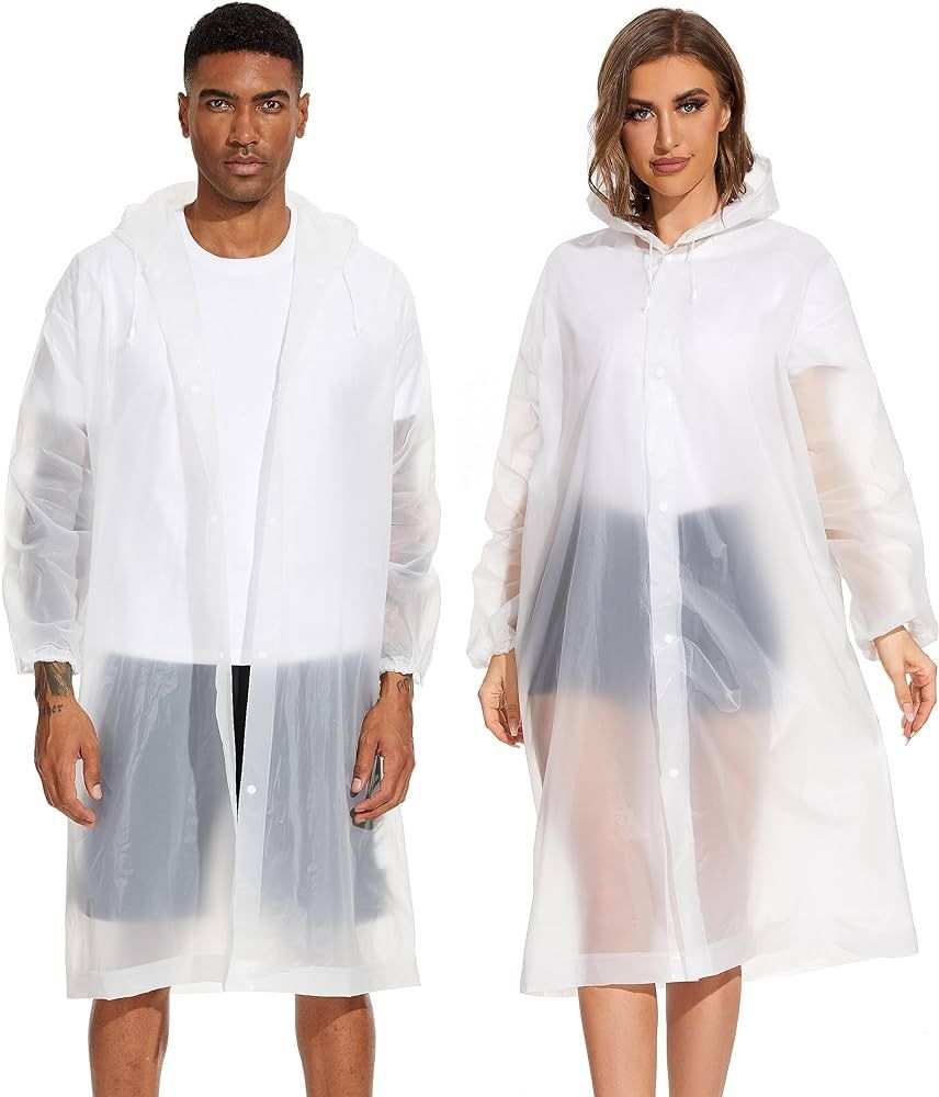 2-Pack Reusable Rain Ponchos for Adults - Hooded Raincoats for Women/Men with Drawstring | Amazon (US)