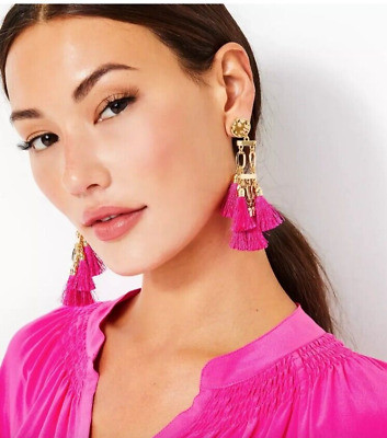 Lilly Pulitzer- Boho Safari- Chandelier Drop Earrings-Pink Palms- NWT- $68  | eBay | eBay US