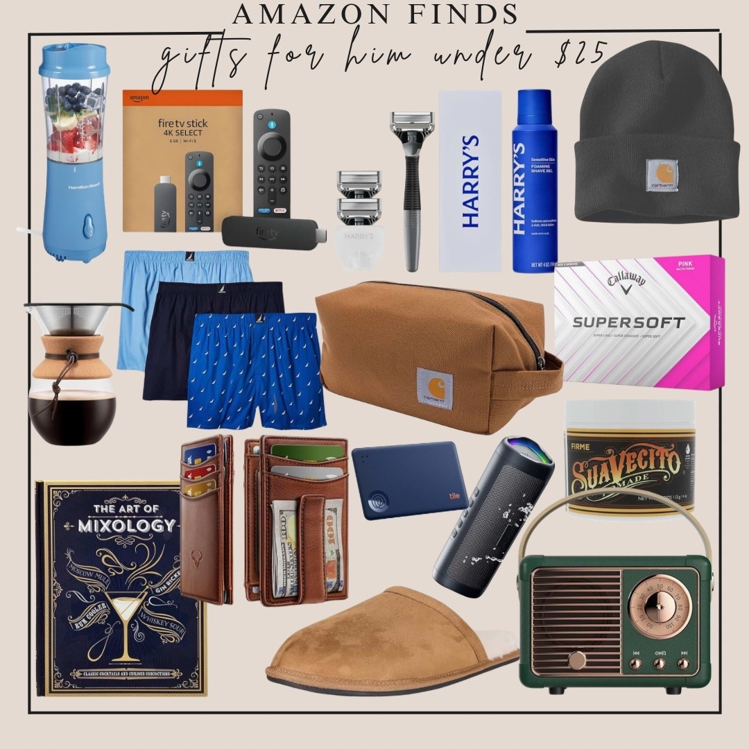Amazon gift ideas under $25 - for HIM 💙🎁 The perfect affordable gifts and stocking stuffers for any guy in your life! 🎄


#amazon finds
#amazon stocking stuffers
#amazon men’s beauty
#amazon gift ideas
#carharrt beanie
#leather wallet
#carhartt travel bag
#mens grooming kit
#tile by Life360
#slim wallet
#harry’s shave kit 
#coffee book
#cocktail book
#for the cover lover 
#for the cocktail lover 
#nautica boxers 
#mens slippers
#ugg dupe
#portable blender
#amazon fire stick 
#bluetooth speaker
#portable speaker
#retro Bluetooth speaker 
#pour over 
#golfballs
#mens hair care
#pomade
#gift ideas under $25
#stocking stuffers
#gift guide
#teen gift idea
#boy gift idea
#dad gift idea
#brother gift idea 
#gift idea for him 
#affordable gift ideas 

#LTKMens #LTKGiftGuide #LTKHoliday