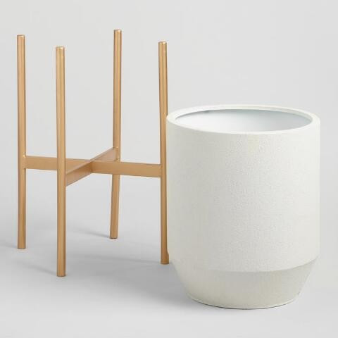 Tapered Ivory Planter With Gold Stand | World Market