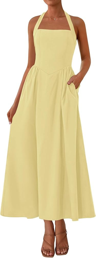 KIRUNDO Summer Dresses for Women 2025 Halter Maxi Wedding Guest Party Cocktail Semi Formal Elegan... | Amazon (US)
