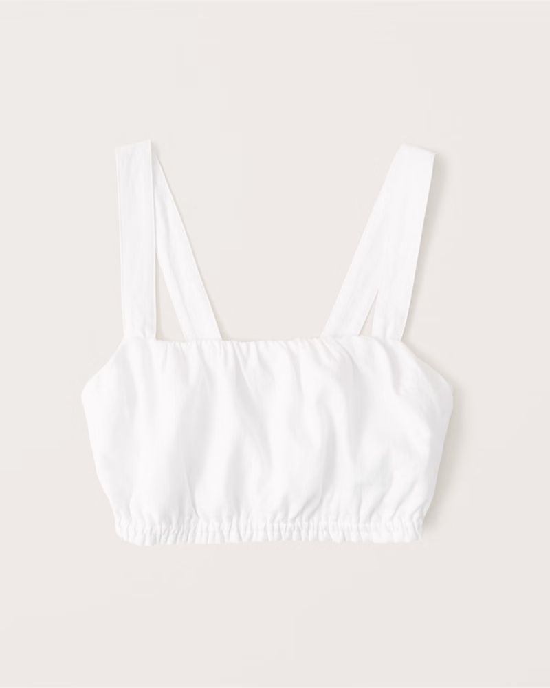 Cropped Wide Strap Linen Blend Top | Abercrombie & Fitch (US)