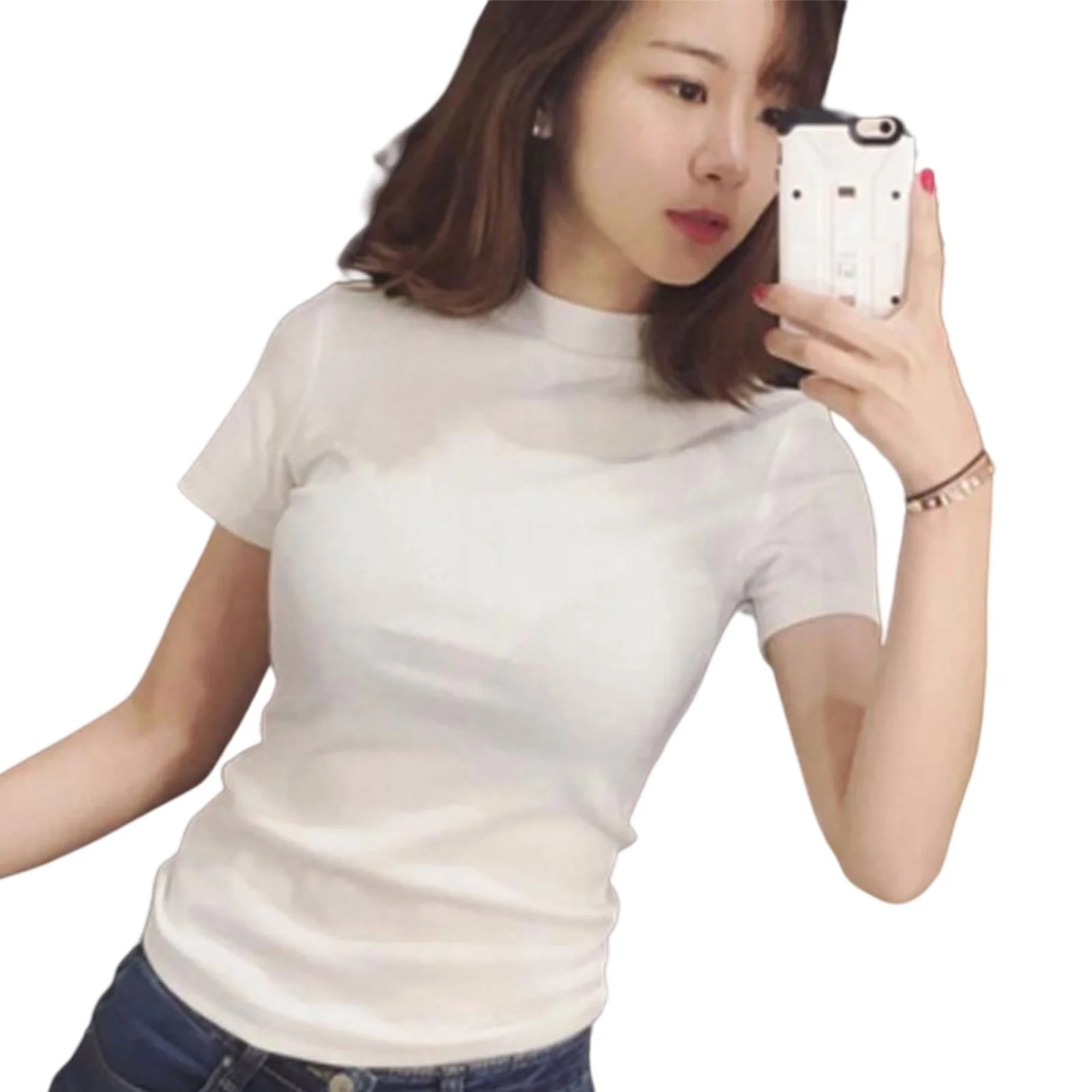 Women Short Sleeve Mock Turtleneck T Shirts Minimalist Plain Solid Color Basic Pullover Tops Casu... | Walmart (US)