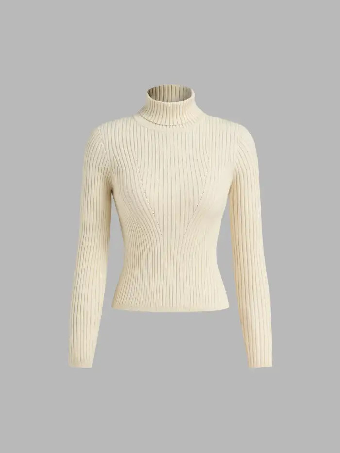Knit High Neck Solid Long Sleeve Top | Cider