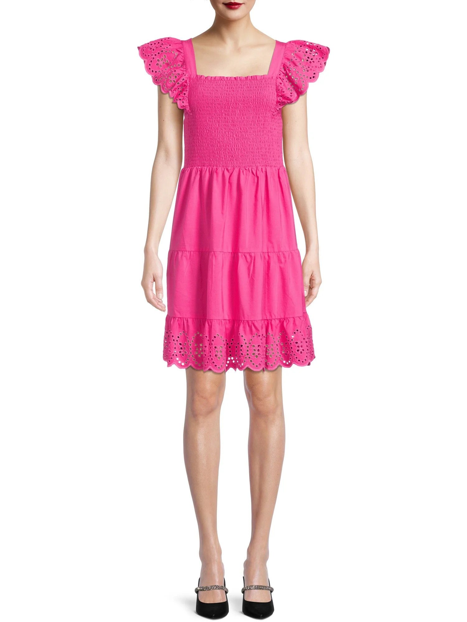 Time And Tru Women's Smocked Eyelet Dress - Walmart.com | Walmart (US)