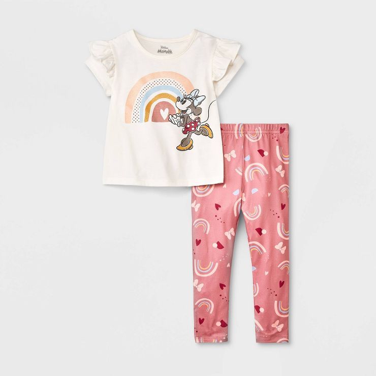 Toddler Girls' Disney Minnie Mouse Graphic Top and Bottom Set - Ivory | Target