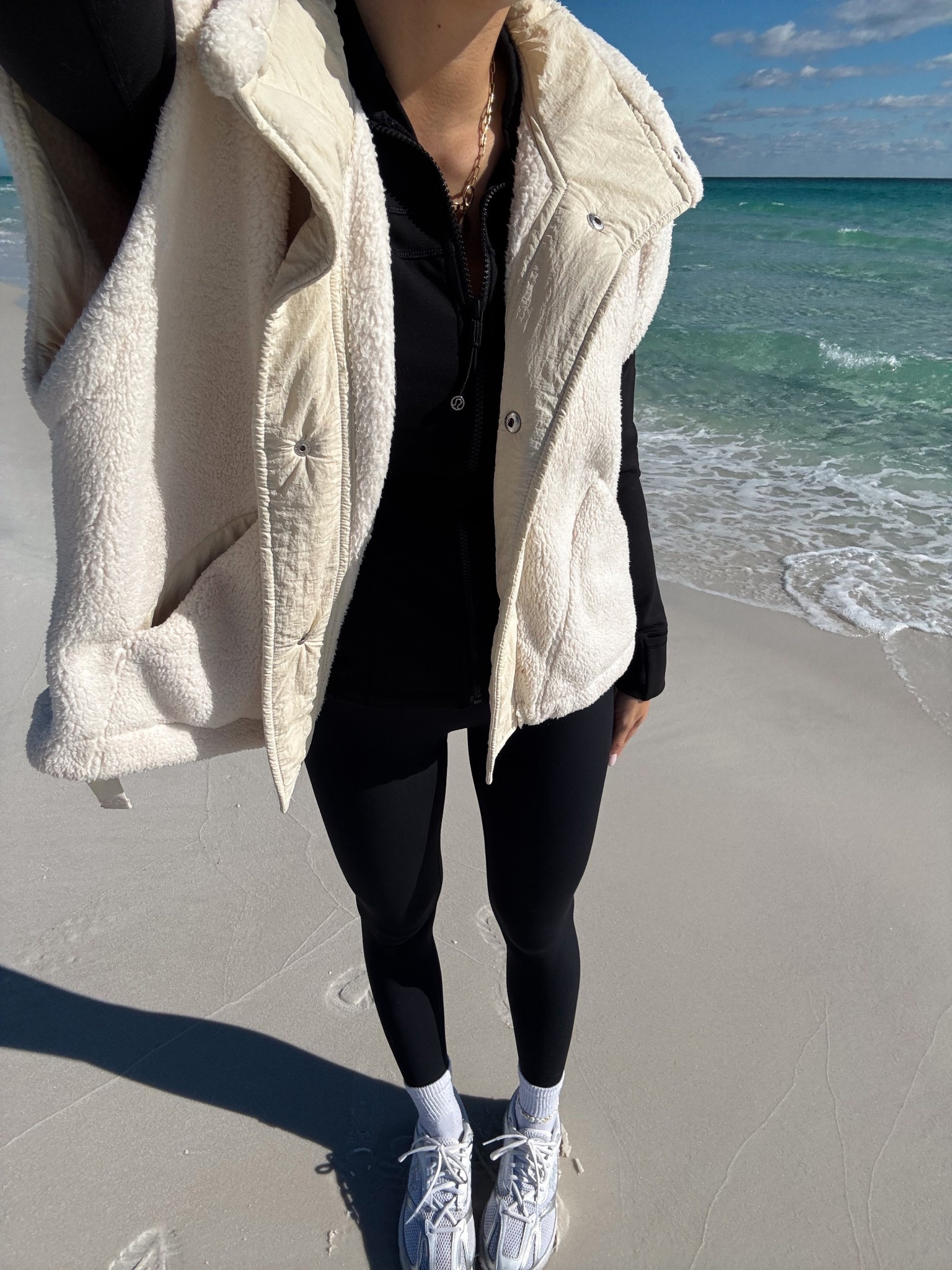 winter walk outfit🤍 comfy basics that I wear year after year!! this Sherpa vest is so soft and keeps me warm when it’s windy on the beach:) 

#LTKActive #LTKootd #LTKfitnessgoals