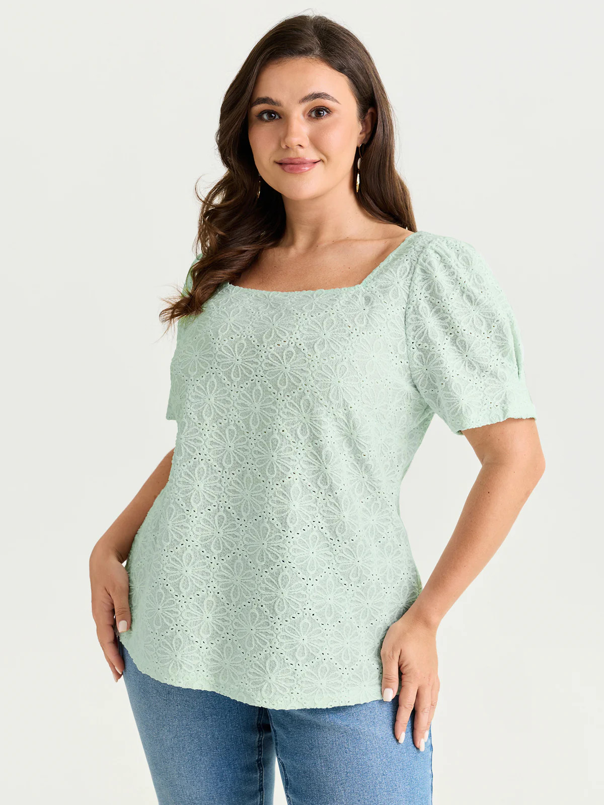 Textured Button Detail Square Neckline Knit Top | Bloomchic