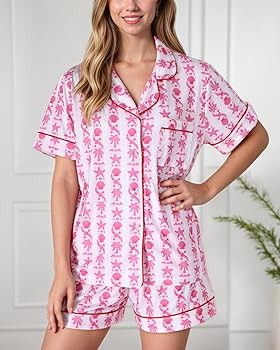 Pajamas for Womens Set Summer 2 Pece Pjs Matching Shorts Set Loungewear Palm Sleepwear for Beach ... | Amazon (US)