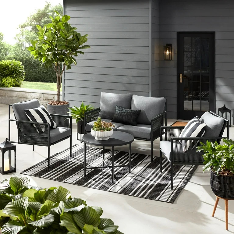 Mainstays Logan 4-Piece Outdoor Conversation Set, Dark Gray | Walmart (US)