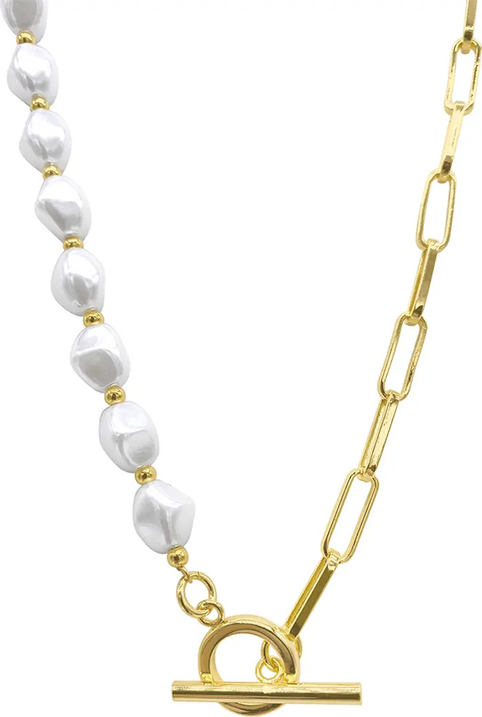 Imitation Pearl & Paperclip Link Toggle Necklace | Nordstrom Rack