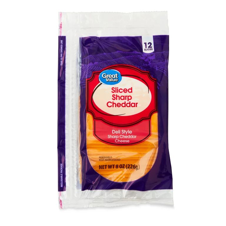Great Value Deli Style Sliced Sharp Cheddar Cheese, 8 oz, 12 Count | Walmart (US)