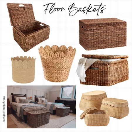 Woven floor baskets for toy storage, blanket storage, etc. 
