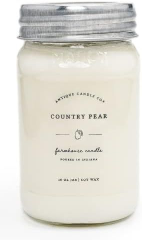 Antique Candle Co.® Country Pear 16 Ounce Soy Wax Candle, 80 Hour Burn Time, Cotton Wick, Mason Jar  | Amazon (US)