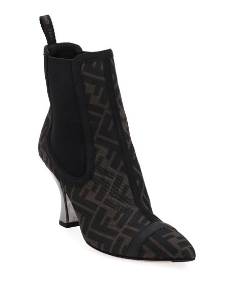 Fendi FF Mesh Gored Booties | Neiman Marcus