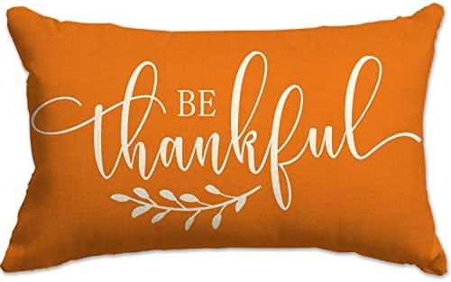 Fall Pillow Cover 12x20 inch Be Thankful Lumbar Throw Pillow Cover for Autumn Farmhouse Fall Decorat | Amazon (US)