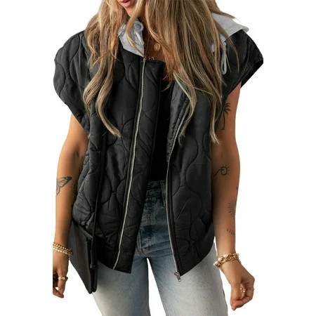 Stay Cozy in Style: Women s Hooded Zip-Up Puffer Vest Black - [ZhiHiMeRi] | (US 4-6)S | Walmart (US)