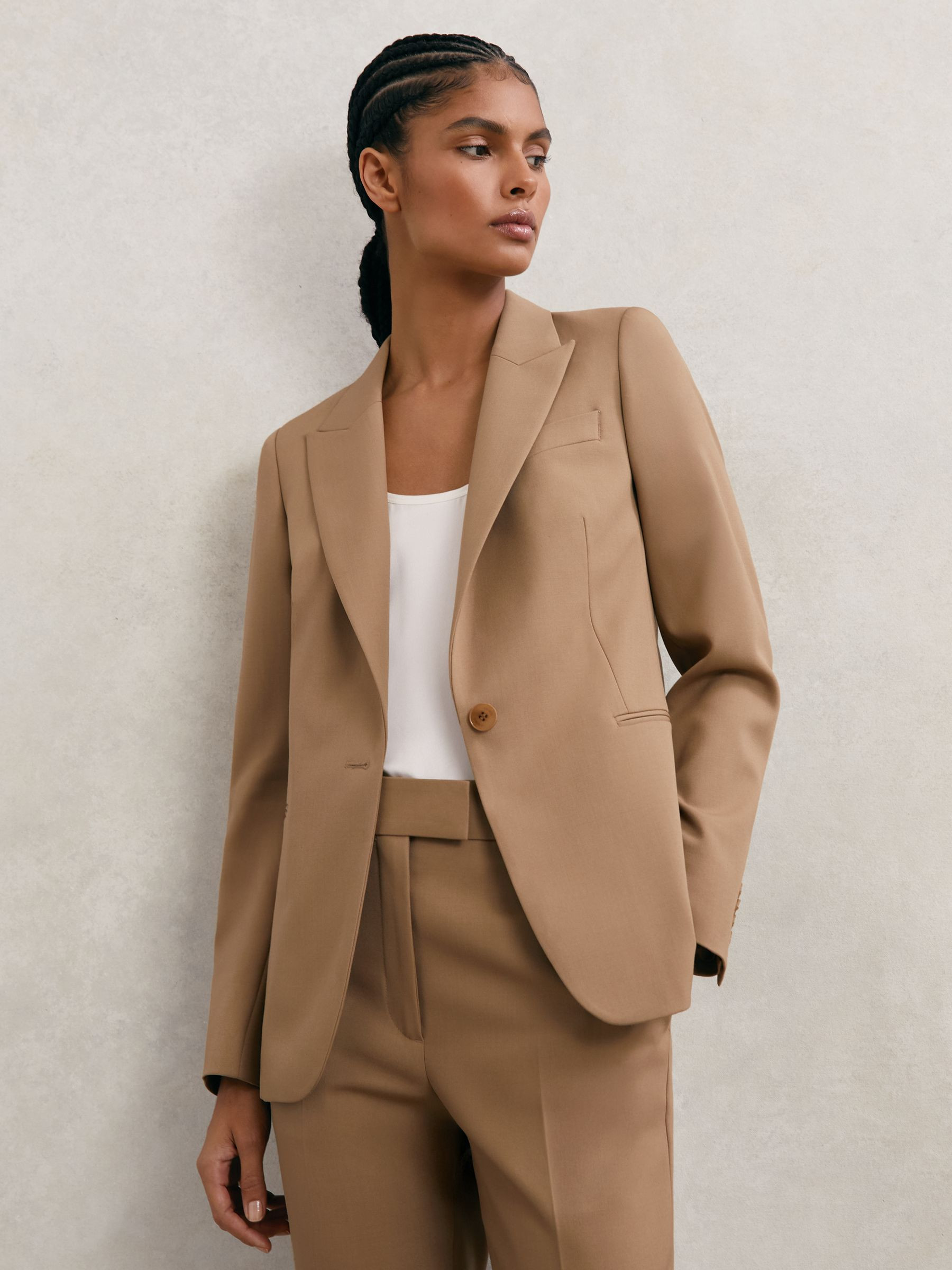 Reiss Wool-Blend Single-Breasted Suit Blazer in Camel - REISS | Reiss UK