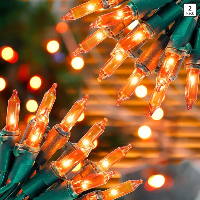 Hopolon Orange Halloween Mini Lights, 2 Pack 50 Count 13FT Green Wire | Amazon (US)
