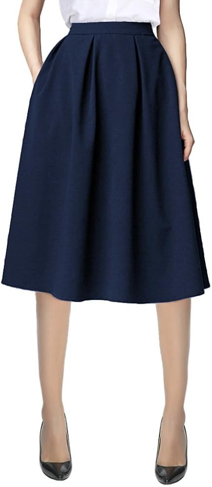 Urban CoCo Women's Modest Knee Length Casual Work Solid Pocket Elastic Midi Skirt with Pocket | Amazon (US)