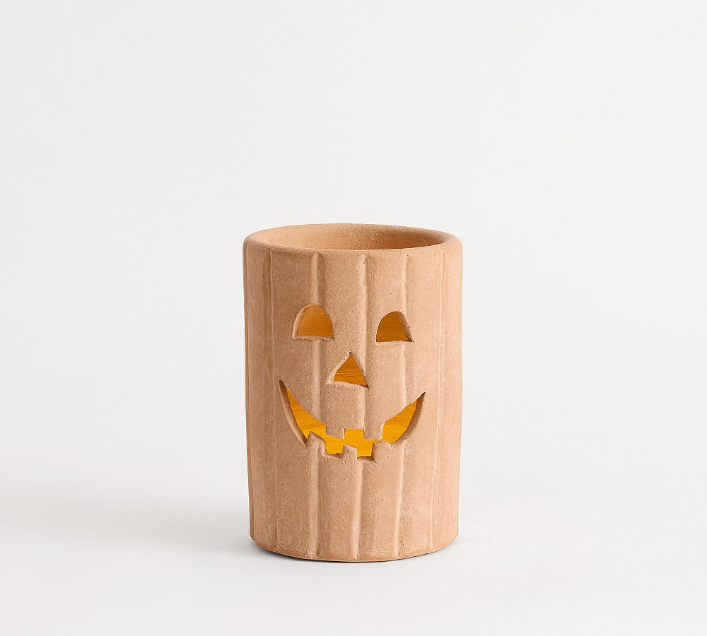 Terracotta Jack O'Lantern Hurricane Candle Holder | Pottery Barn (US)