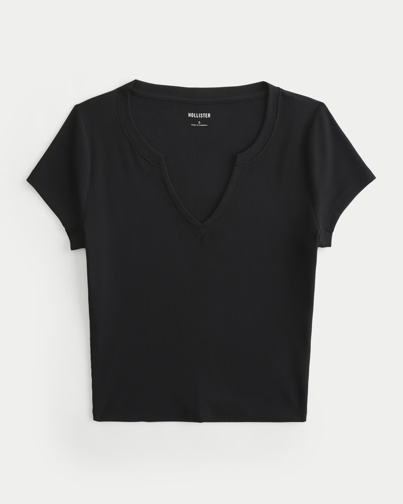 Women's Ribbed Seamless Fabric Notch Neck Baby Tee | Women's Clearance | HollisterCo.com | Hollister (US)