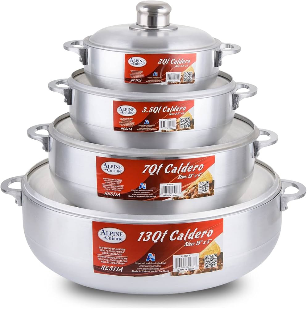 Alpine Cuisine Aluminum Caldero Stock Pot Set (2/3.5/7/13 Quart), Cosine Cooking Dutch Oven, Serv... | Amazon (US)