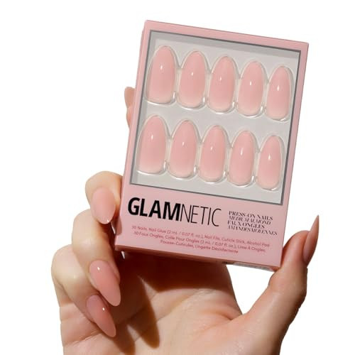 Glamnetic Press On Nails - Sheer Pink | Medium Almond Fake Nails, Sheer Light Pink Neutral, Reusable | 15 Sizes - 30 Nail Kit Wtih Glue | Amazon (US)