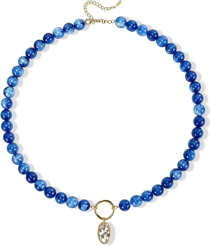 EJU Beaded Gemstone Necklace for Women, Bohemian Choker, Handmade, Colorful, Summer Beach Jewelry | Amazon (US)