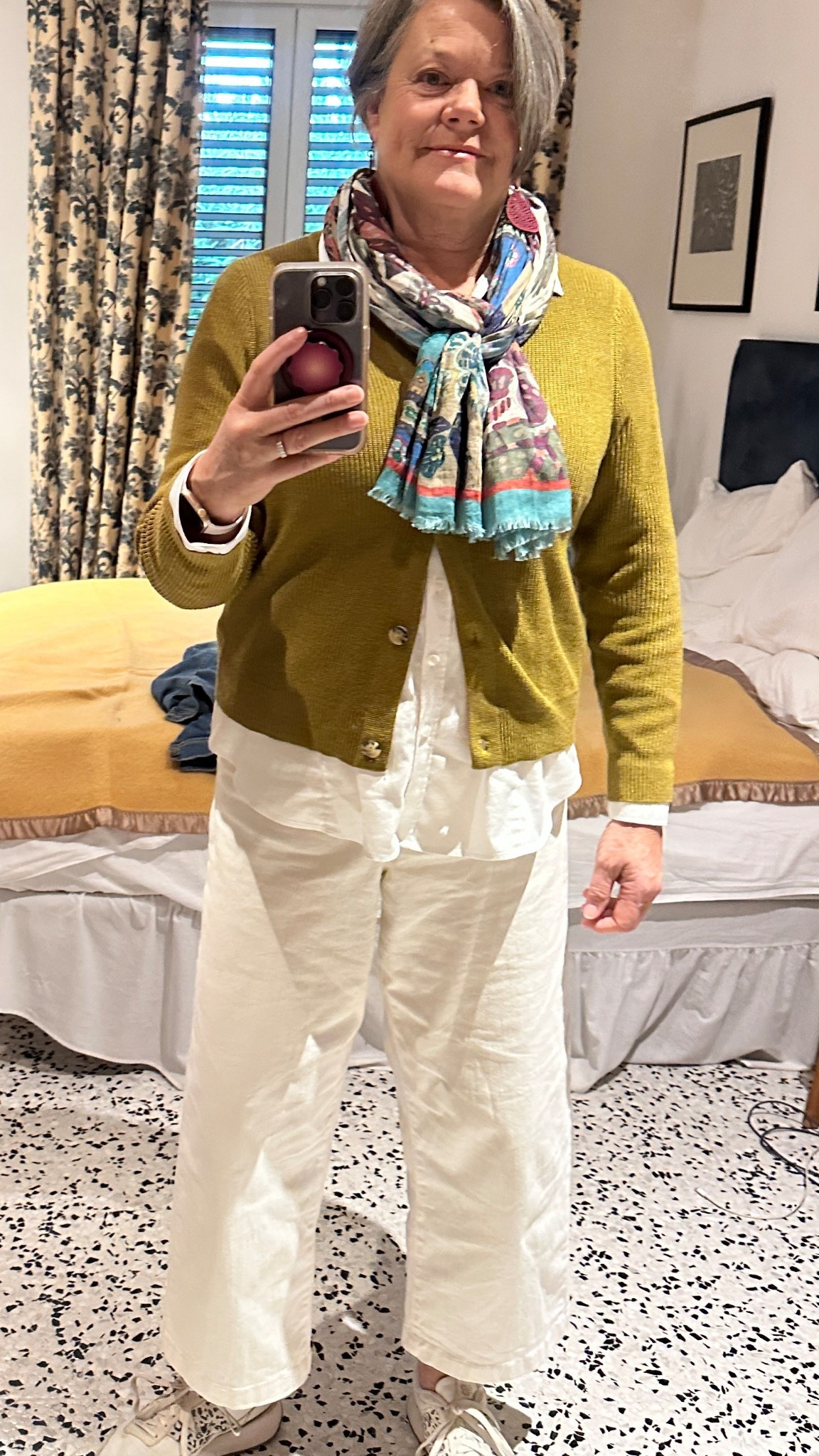 Layering season is officially here, and this outfit is my go-to formula! 🤍🧥
A crisp white button-down with white cropped pants makes the perfect base, then I add a cozy cardigan for that extra warmth without the bulk. And of course… the star of the show: this beautiful Coldwater Creek scarf that somehow goes with everything I pack.

When it’s chilly, I just top the whole look with a neutral winter coat and I’m ready for sightseeing, errands, or a simple cozy day. Easy layers that still feel put together!

I’ve linked similar pieces (and the exact scarf!) in my LTK. Tap to shop the whole layered look!

#midsizestyle #womenover50style #ltkfashion #layeringoutfits #winterlayers #coldwatercreek #midlifefashion #styleover50

#LTKgrwm #LTKootd