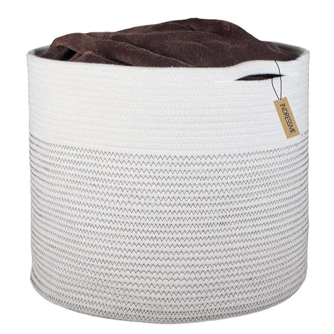 INDRESSME Extra Large Storage Baskets Cotton Rope Basket Woven Baby Laundry Basket with Handle fo... | Amazon (US)