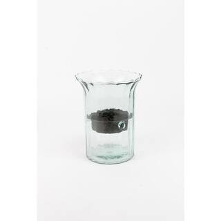 Clear Glass Ribbed Finish Small Cylinder Candle With Metal Rustic Insert | The Home Depot