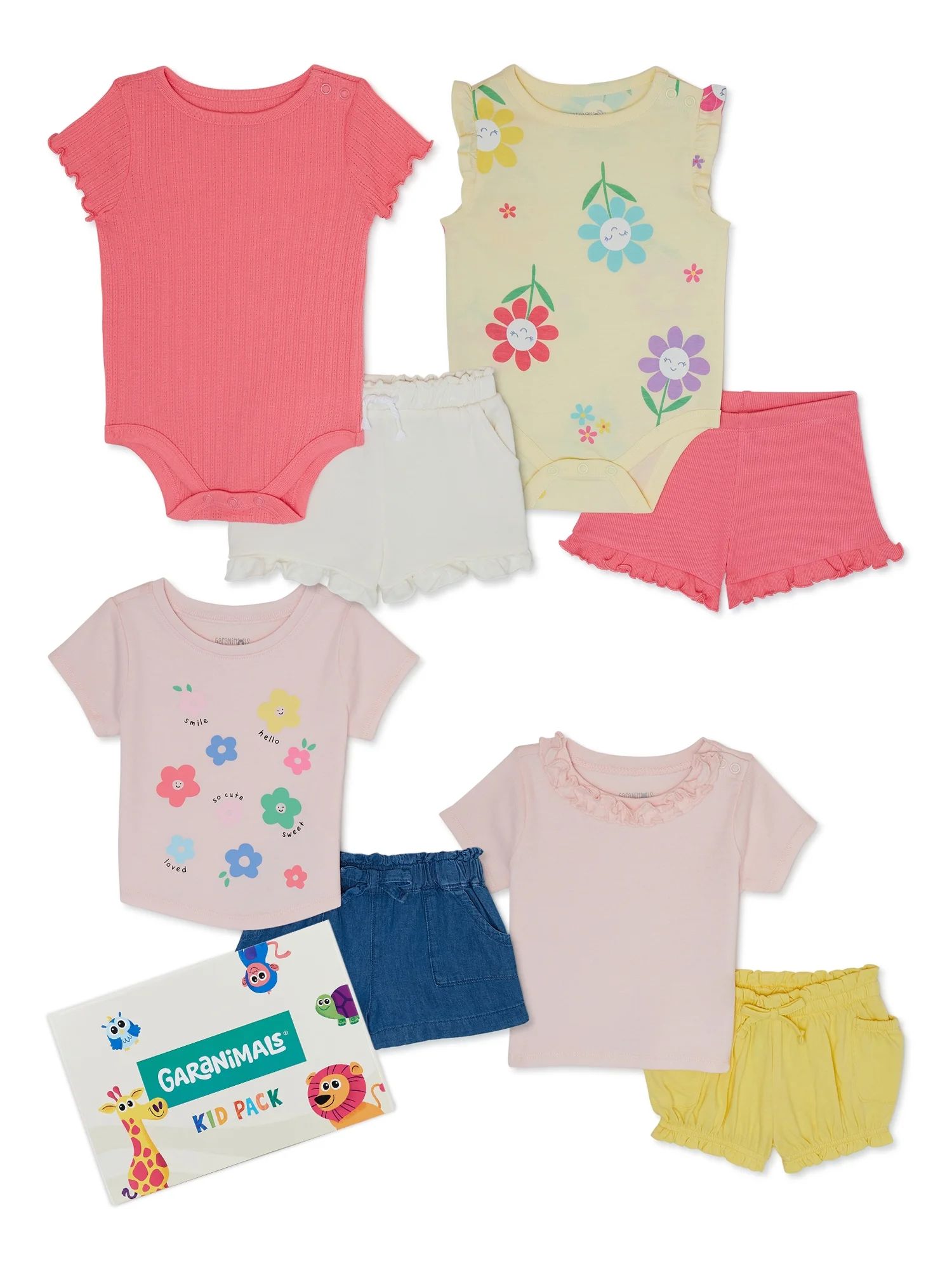 Garanimals Baby Girl Mix and Match Outfit Kid-Pack, 8-Piece, Sizes 0-24 Months | Walmart (US)